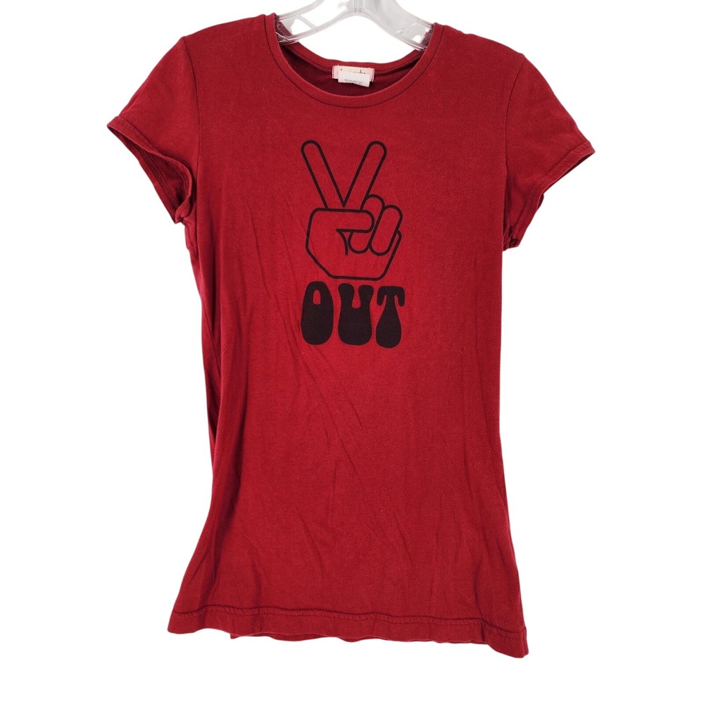 Love Rocks Red Peace Out Graphic T Shirt Women's XL Cotton Short Sleeve